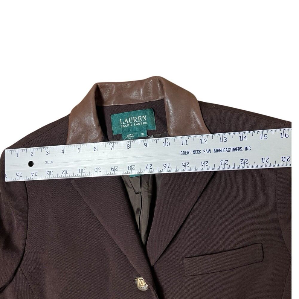 Lauren Ralph Lauren Brown Wool Leather Collar Horse Buttons Equestrian Blazer - Picture 12 of 14